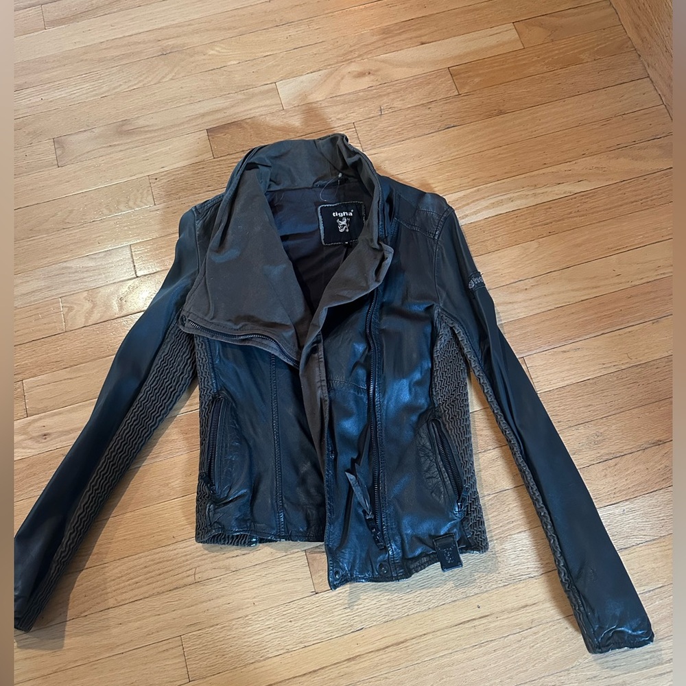TIGHA Black Leather Jacket for Women